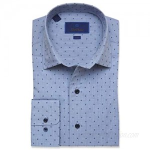 David Donahue Mens Trim Fit Long Sleeve Fusion Dot Dress Shirt  Denim Blue