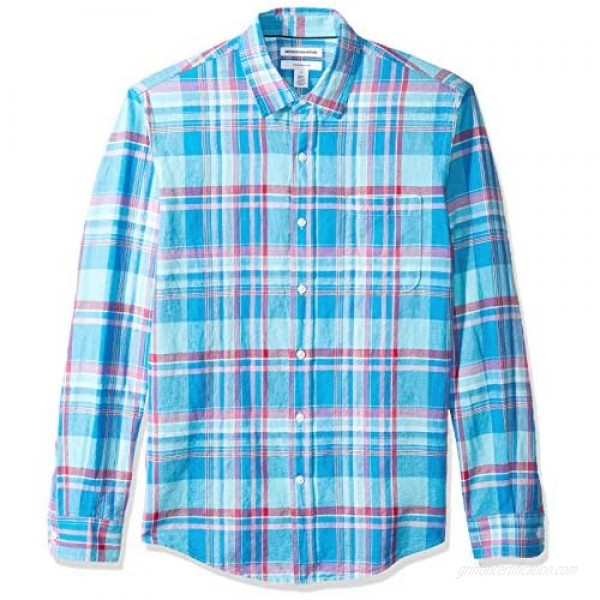 Essentials Men's Slim-Fit Long-Sleeve Linen Cotton Shirt