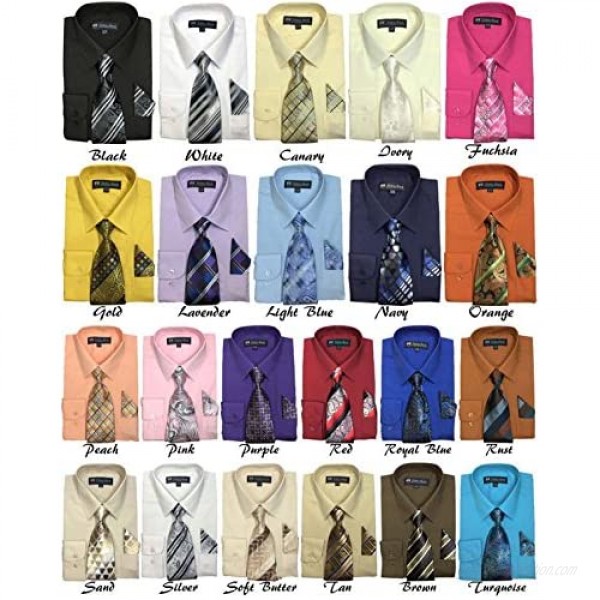 Fortino Landi Men's Long Sleeve Dress Shirt With Matching Tie And Handkerchief