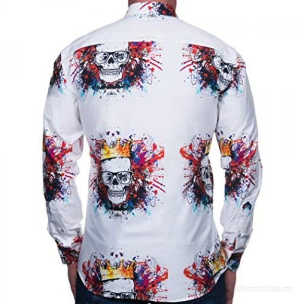 Maceoo Mens Designer Dress Shirt - Stylish & Trendy - Fibonacci Skullking White - Tailored Fit