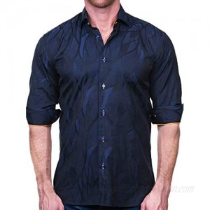 Maceoo Mens Designer Dress Shirt - Stylish & Trendy - Fibonacci Wave Blue - Tailored Fit