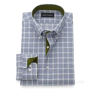 Paul Fredrick Men's Tailored Fit Non-Iron Cotton Plaid Button Down Dress Shirt
