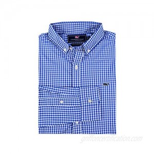 Vineyard Vines Men's Slim Fit Whale Shirt Button Down Dress Shirt (Seafloor Gingham Performance/Hull Blue  Medium)