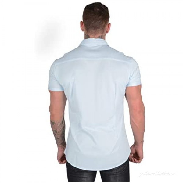 YoungLA Slim Fit Dress Shirts for Men | Athletic Fitted Button Up | Formal Short Sleeve | Casual Work 418