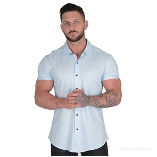 YoungLA Slim Fit Dress Shirts for Men | Athletic Fitted Button Up | Formal Short Sleeve | Casual Work 418