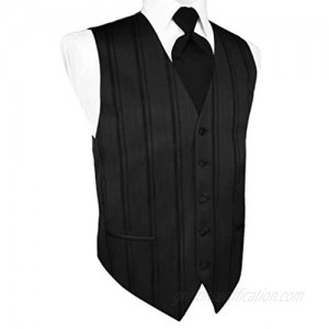Cardi Men's Black Satin Striped Tuxedo Vest with Matching Windsor Band Tie
