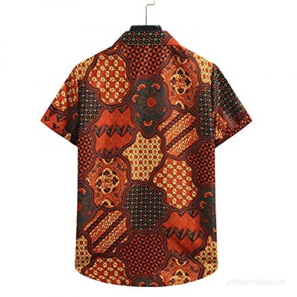 FUNEY Hawaiian Shirts for Men Cotton Regular Fit Short Sleeve Casual Floral Printed Cardigan Summer Beach Button Down Shirts