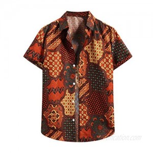 FUNEY Hawaiian Shirts for Men Cotton Regular Fit Short Sleeve Casual Floral Printed Cardigan Summer Beach Button Down Shirts
