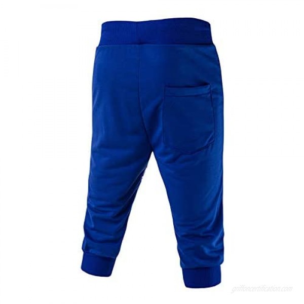 FUNEY Men's Casual Shorts 3/4 Jogger Print Capri Pants Elastic Waist Gym Workout Running Sweatpants with Drawstring