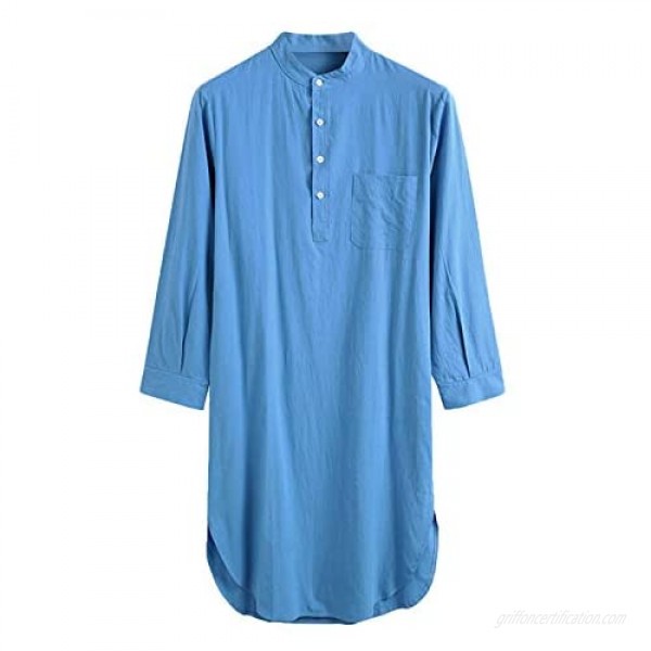 FUNEY Mens Kurta Henley Shirts Kaftan Robe V Neck Long Sleeve Light Plain Gown Pajama Casual Shirt for Beach Summer