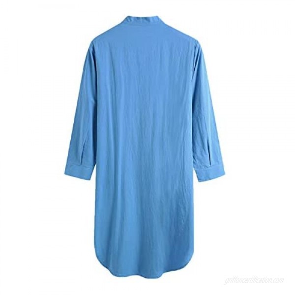 FUNEY Mens Kurta Henley Shirts Kaftan Robe V Neck Long Sleeve Light Plain Gown Pajama Casual Shirt for Beach Summer