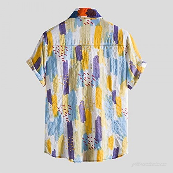 GDJGTA Men's Hawaiian Shirt Casual Colorful Sunflower Print T-Shirt Buttons Lapel Top Short Sleeve Tee Loose Blouse