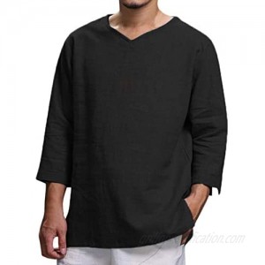 Gergeos Men's Linen Cotton Shirt Loose Plus Size Casual Shirts Long Sleeve Hemp T-Shirt for Men