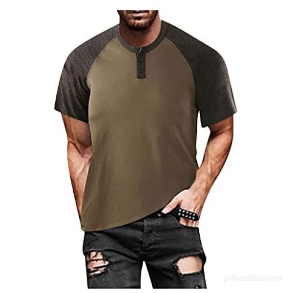 Henley Short Sleeve Shirts for Men Casual Slim Fit Summer Casual Soft O Neck T-Shirt Solid Tee Button Patchwork Tops