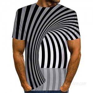 Holatee Men's Round Neck 3D Print Short Sleeve Shirts Creative Stripe Vortex Graphic Tee Top Summer Casual Blouse