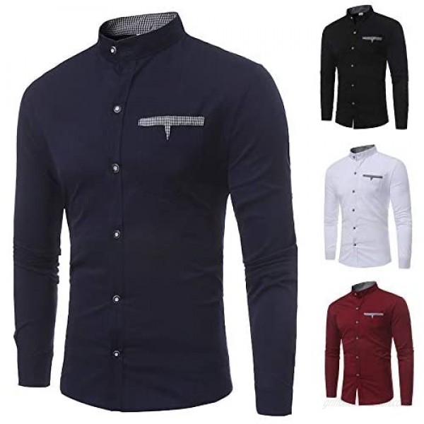 LINKIOM Men's Shirts Slim Solid Color Summer Casual Long Sleeve T-Shirt Casual Blouse