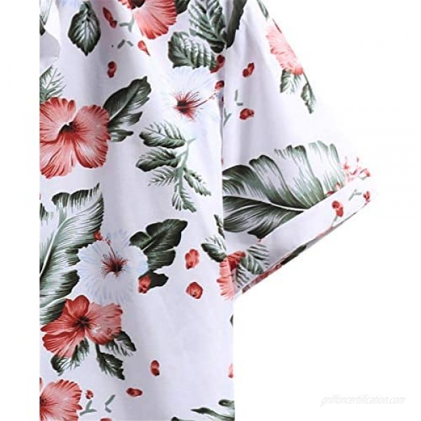 Mens Floral Print Short Sleeve T-Shirt Casual Cardigan Button Down Hawaiian Tee