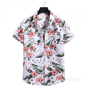 Mens Floral Print Short Sleeve T-Shirt Casual Cardigan Button Down Hawaiian Tee