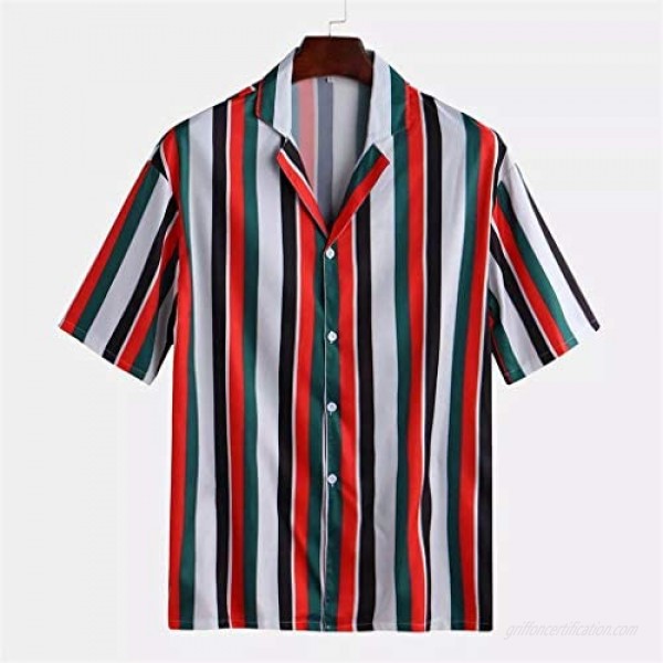 Men's Striped Shirts Fashion Casual Blouse Shirts Short-Sleeve Tops V-Neck