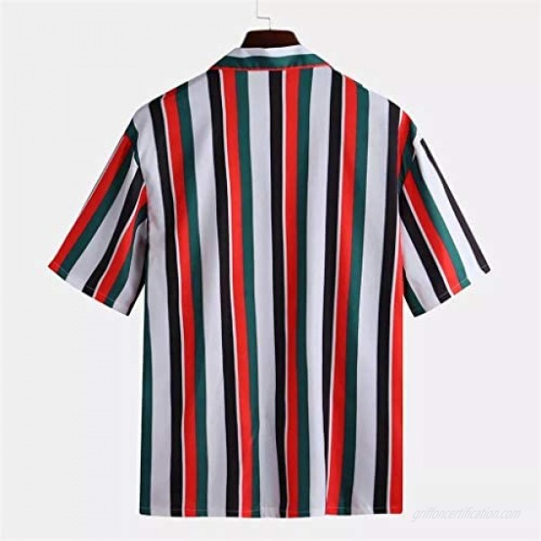 Men's Striped Shirts Fashion Casual Blouse Shirts Short-Sleeve Tops V-Neck