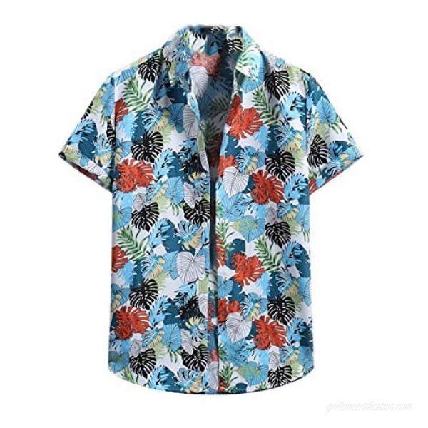 Men's Summer Casual V Neck Shirts Casual Loose Print Short Sleeve Button Up Shirts Blouse Tops