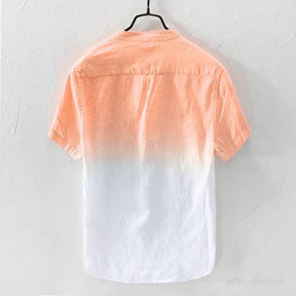 Mens Summer Cool and Thin Breathable Collar Hanging Dyed Gradient Cotton Shirt