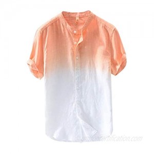 Mens Summer Cool and Thin Breathable Collar Hanging Dyed Gradient Cotton Shirt