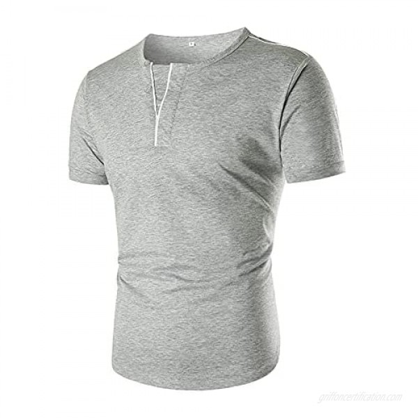 Men's Summer Neckline Fake V-neck Button Solid Color Short-sleeved Crewneck T-shirt Summer Tee Top Casual Blouse