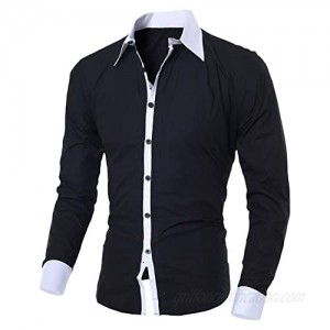 MODOQO Men's Long Sleeve Shirts Slim Fit Button Down Collar Shirt Top for Autumn
