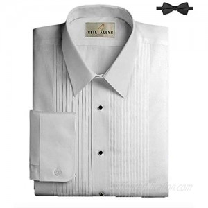 Neil Allyn Men's Tuxedo Shirt Poly/Cotton Laydown Collar 1/4 Pleat with Black Bowtie Included  Md 34/35
