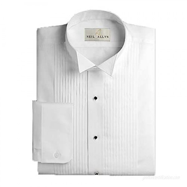 Neil Allyn Tuxedo Shirt Poly/Cotton Wing Tip Collar 1/4 Pleat with Black Bowtie Included Sm 32/33