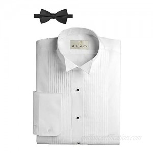 Neil Allyn Tuxedo Shirt Poly/Cotton Wing Tip Collar 1/4 Pleat with Black Bowtie Included Md 32/33