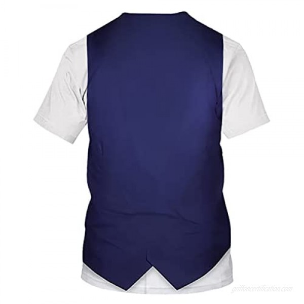 renvena Mens 3D Printed Vest & Tie Tuxedo T Shirt Round Neck Short Sleeve Tux Shirt