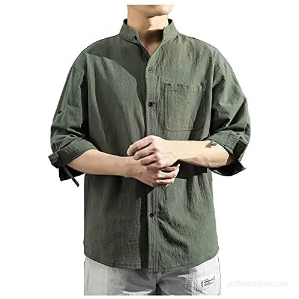 Shirts for Men Short Sleeve Button Up Turn-Down Collar Casual Solid Half Sleeve Cotton Linen Loose Tops Tees Blouse