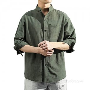 Shirts for Men Short Sleeve Button Up Turn-Down Collar Casual Solid Half Sleeve Cotton Linen Loose Tops Tees Blouse