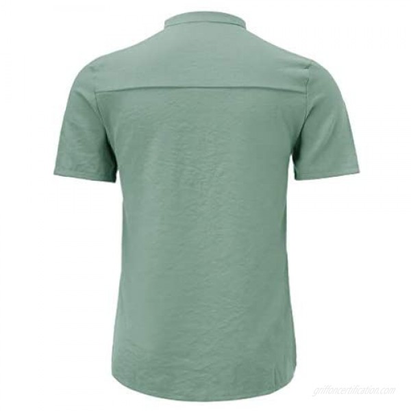 Tantisy Men's Breathable T Shirts Summer New Pure Cotton Hemp Button Short Sleeves Fashion Large Blouse Solid Color Tops