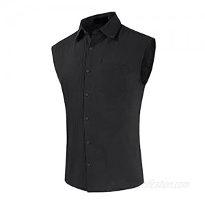 Tantisy Men's T Shirts 2021 Casual Fashion Cotton Linen Cardigan Popular Soft Lapel Sleeveless Button Closure Shirt Tops