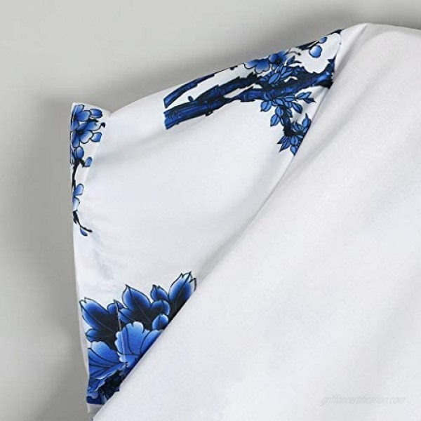 Tantisy Mens Tops Loose Tee Shirts Lump Chest Flower Print Short Sleeve Turn-Down Collar Round Hem Button Shirts Blouses