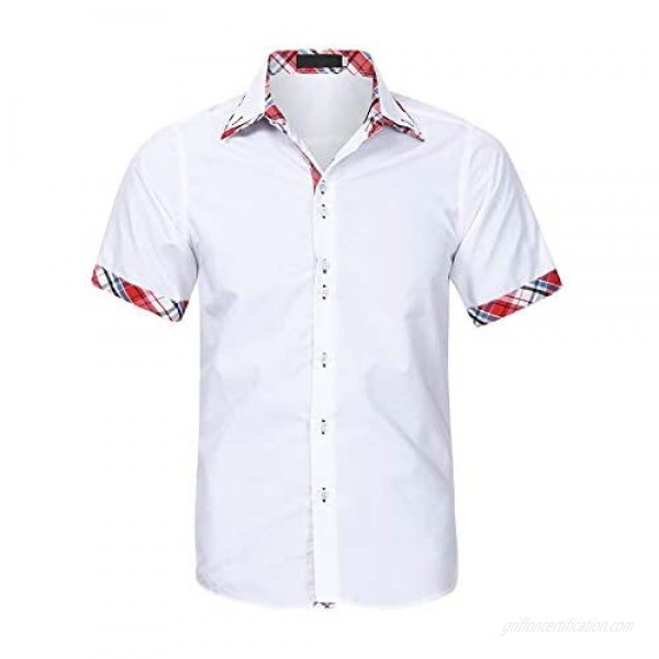WEUIE Men Shirts Men's Summer Casual Button Double Collar Slim Patchwork Short Sleeve T-Shirt Top Blouse