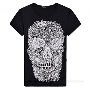 WEUIE Mens Short Sleeve T-Shirt Blouse Tops  Fashion Skull Printing Tees Slim Fit Crew Neck Summer T Shirts