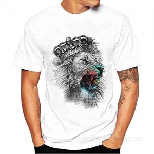 WEUIE Mens Tees Shirt  Summer Blouse Casual Crew Neck Fashion Lion 3D Printing Short Sleeve T-Shirt Tops