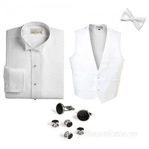 White Pique Package-Pique Wing Shirt  Pique Vest  Bow Tie  Cufflinks & Studs Set