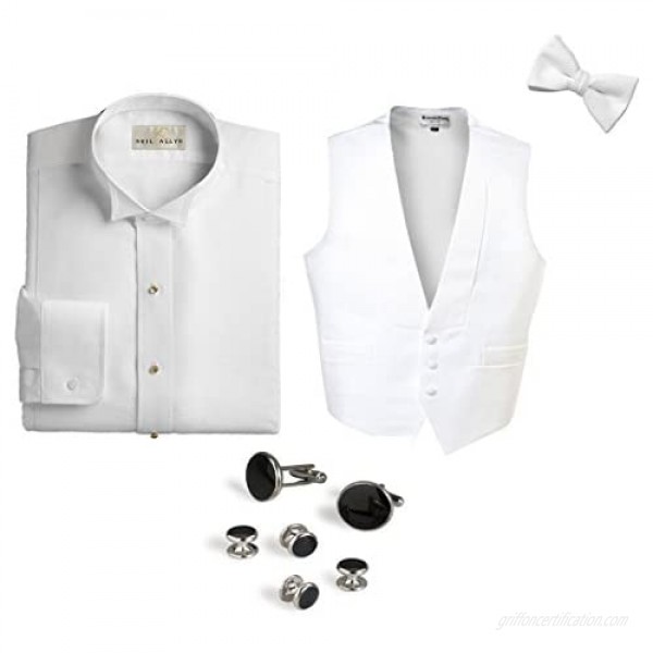 White Pique Package-Pique Wing Shirt Pique Vest Bow Tie Cufflinks & Studs Set