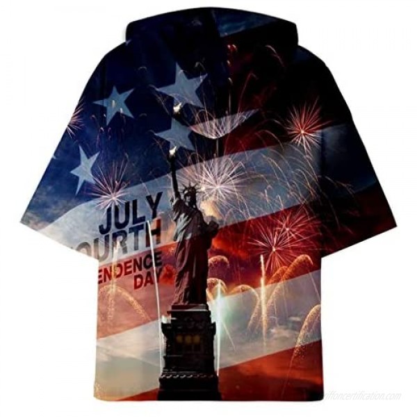 YOCheerful Men Tops Summer Hooded Printed Sports Shirts Pure Large Size Male Blouse 4th of July Tops