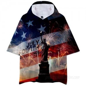 YOCheerful Men Tops Summer Hooded Printed Sports Shirts Pure Large Size Male Blouse 4th of July Tops