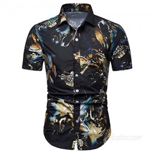 YOCheerful Men's Summer Tops Bohemian Floral Short Sleeve Basic T-Shirt Beach Blouse Plus Size Tops
