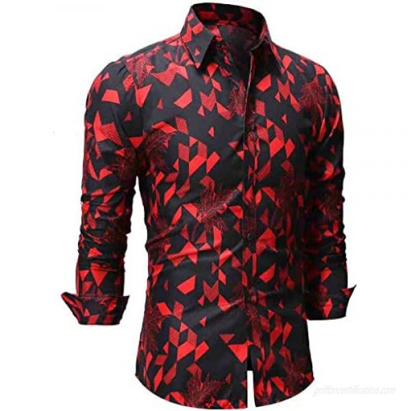 YOCheerful Men's Summer Tops Casual Button Up Long Sleeve Shirts Daily Tops Printed Blouses