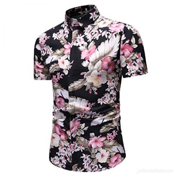 YOCheerful Men's Summer Tops Hawaiian Printed Short-Sleeved Shirts Button Up Blouses Tops