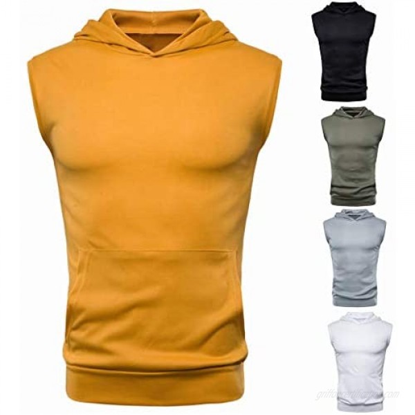 YOCheerful Men's Summer Vests Casual Solid Hooded Sleeveless Sports Tank Tops Yoga Vests Loose Tops
