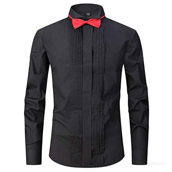 Zestion Men's Long-Sleeved Shirt Solid Color Slim Fit Swallow Collar Dress Shirt